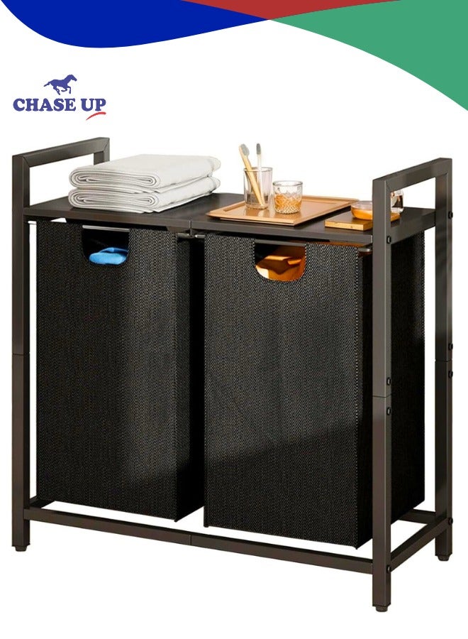 Chase Up Two-section Laundry Basket with Shelf,Multifunctional Storage Rack,Pull-out Laundry Basket, Laundry Hamper,Large Capacity,Removable,Laundry Organizer Cabinet,for Bathroom,Laundry,Dormitory - Image 1