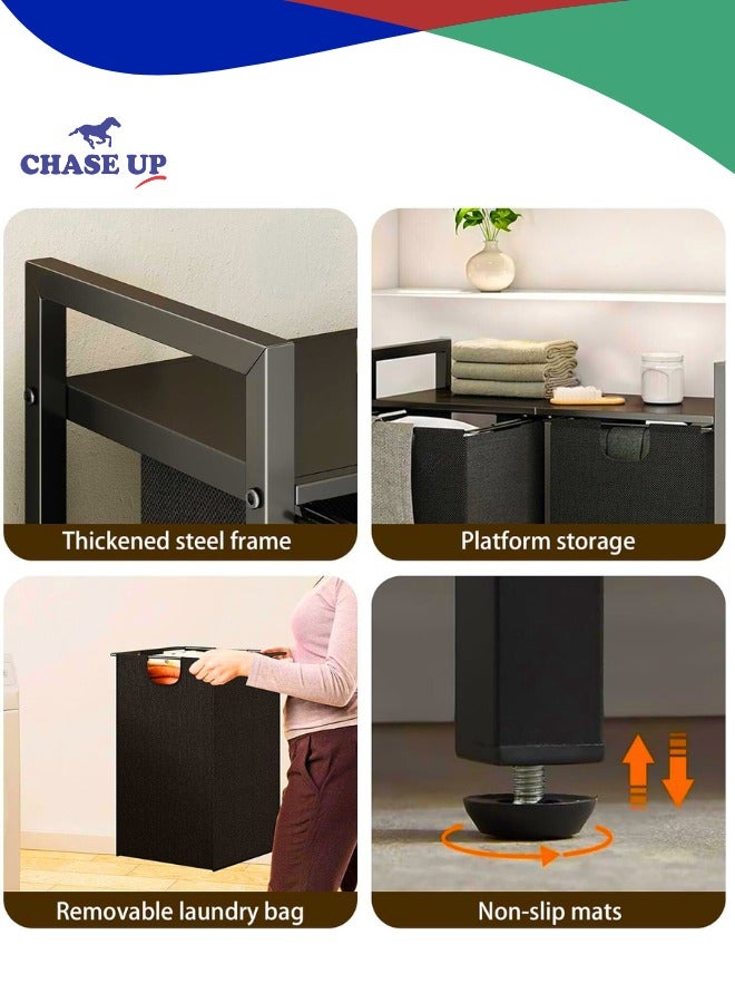Chase Up Two-section Laundry Basket with Shelf,Multifunctional Storage Rack,Pull-out Laundry Basket, Laundry Hamper,Large Capacity,Removable,Laundry Organizer Cabinet,for Bathroom,Laundry,Dormitory - Image 2
