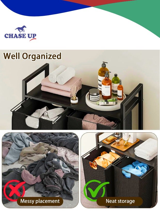 Chase Up Two-section Laundry Basket with Shelf,Multifunctional Storage Rack,Pull-out Laundry Basket, Laundry Hamper,Large Capacity,Removable,Laundry Organizer Cabinet,for Bathroom,Laundry,Dormitory - Image 3