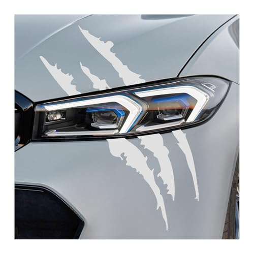 FSTURIOS 2 PCS Claw Mark Decals for Car Headlight Sticker Waterproof Vinyl Stripes Scratch Decal Monster Claw Scratch Mark Sticker Car Exterior Decor for SUV Pickup Truck Silver - Image 1