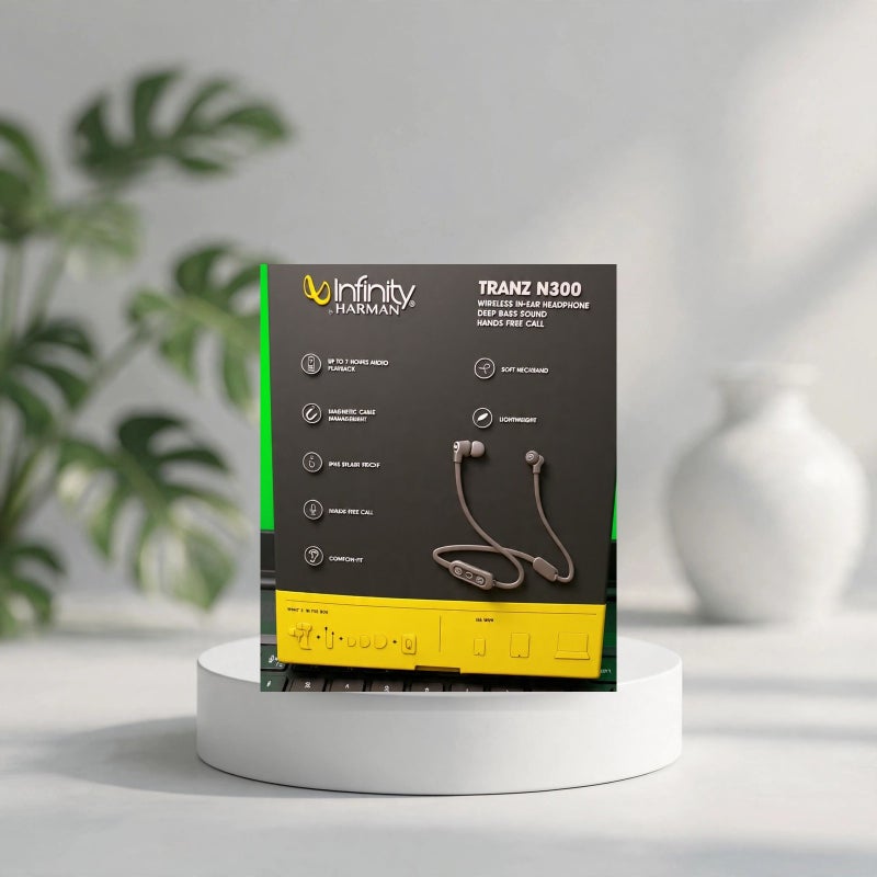 إينفينيتي سماعات Infinity by Harman TRANZ N300 اللاسلكية داخل الأذن، صوت جهير عميق، مكالمات بدون استخدام اليدين، طوق رقبة، أزرق - Image 2