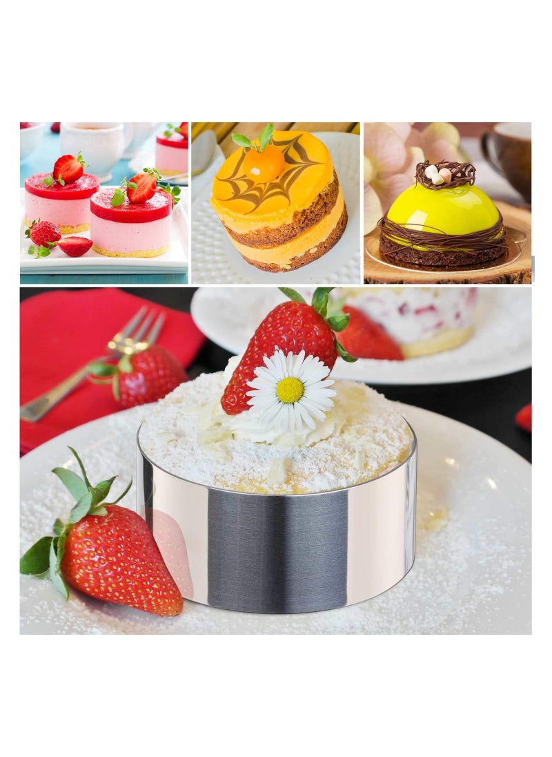 KASTWAVE - Round Cake Ring Mold, Stainless Steel Dessert Mousse Molds with Pusher, Professional Pastry Baking Ring Mold Set of 8, Mini Cake Ring Mold 8 x 4 cm / 3.15 x 1.5 inches - Image 1