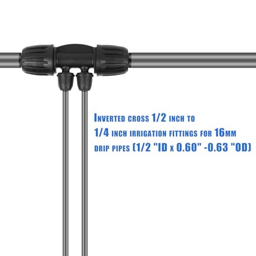 FOGWOWO 1/2 Inch to 1/4 Inch Tubing Irrigation Fittings for (1/2'' ID x 0.60''-0.63'' OD) 16mm Drip Tubing,Locked Barbed Tee Connectors (10 Pcs Barbed Tee 4-Way) - Image 4