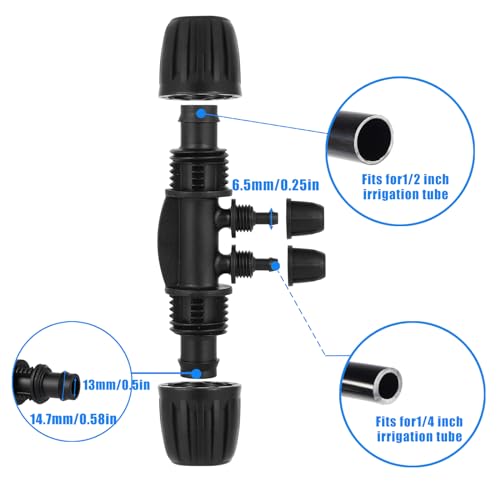 FOGWOWO 1/2 Inch to 1/4 Inch Tubing Irrigation Fittings for (1/2'' ID x 0.60''-0.63'' OD) 16mm Drip Tubing,Locked Barbed Tee Connectors (10 Pcs Barbed Tee 4-Way) - Image 2
