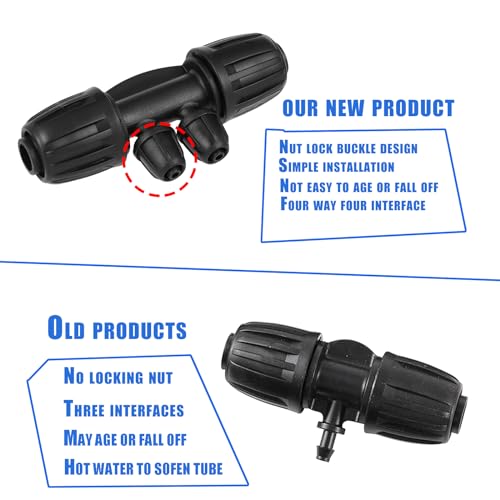 FOGWOWO 1/2 Inch to 1/4 Inch Tubing Irrigation Fittings for (1/2'' ID x 0.60''-0.63'' OD) 16mm Drip Tubing,Locked Barbed Tee Connectors (10 Pcs Barbed Tee 4-Way) - Image 3