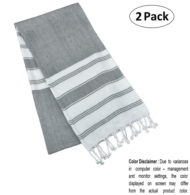 GLAMBURG Peshtemal Turkish Towel - Beach Towels Oversized 36x71 Set of 2, Cotton Beach Towels for Adults, Soft Durable Absorbent Extra Large Bath Sheet Hammam Towel - Charcoal Grey - Image 2
