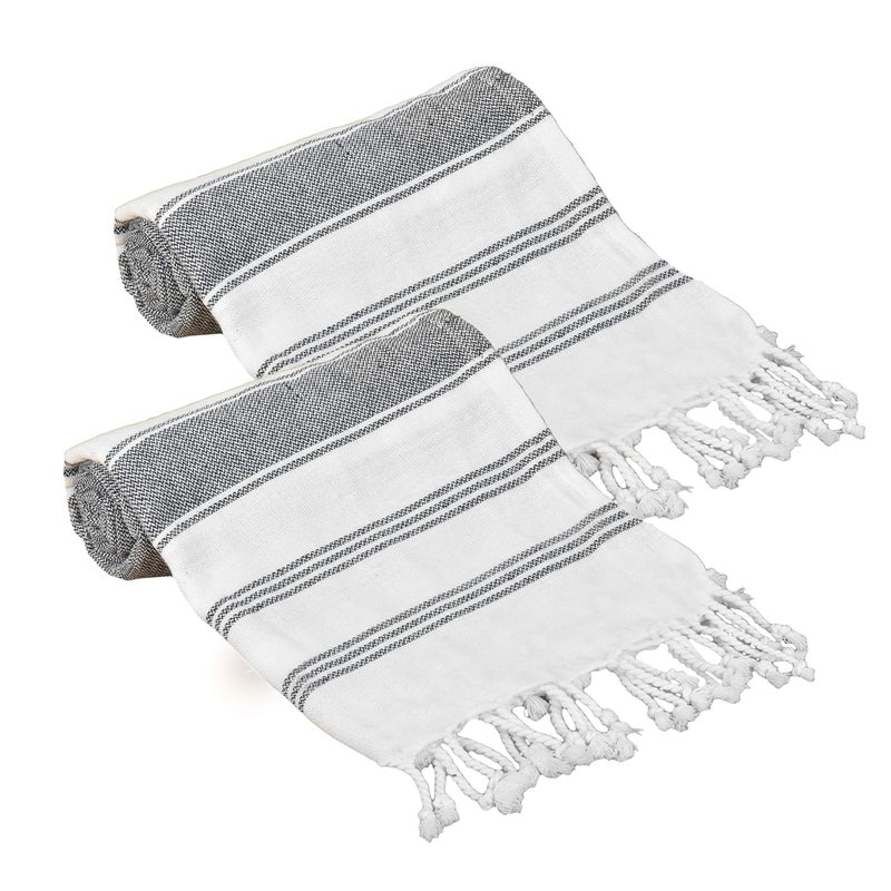 GLAMBURG Peshtemal Turkish Towel - Beach Towels Oversized 36x71 Set of 2, Cotton Beach Towels for Adults, Soft Durable Absorbent Extra Large Bath Sheet Hammam Towel - Charcoal Grey - Image 1