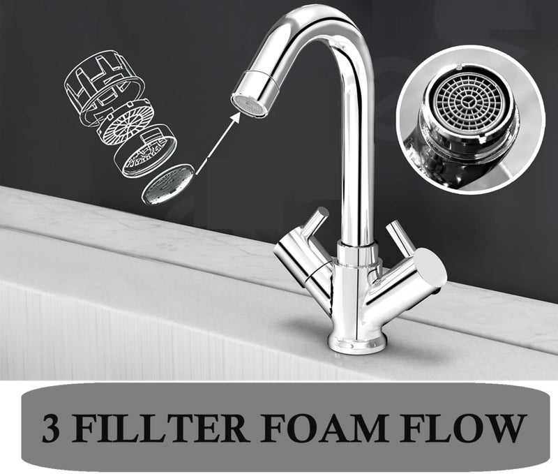 PEFKO PFK0014 Brass Table Deck Mounted Washbasin Mixer Tap (Centre Hole Taps) Suitable for Hot & Cold Water in Washbasin (Turbo Handle) - Image 3