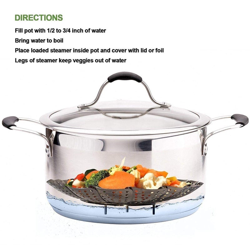 GaxQuly GaxQuly Stainless Steel Vegetable Fruit Steamer Punching Food Drain Bowl Basket, Steamer for Cooking Vegetables, Momos, Veggie, Fish, Seafood, Fruits, Fits Various Pot Sizes - Dishwasher Safe Fits Various Size Pot  - Image 4