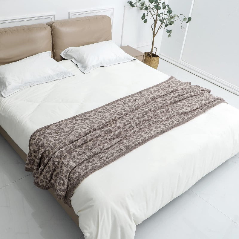 bearberry Fuzzy Leopard Knitted Throw Blanket Soft Cozy Warm Microfiber Blanket for Couch Sofa Bed Travel (Linen/Warm Gray  40""x50"") - Image 5