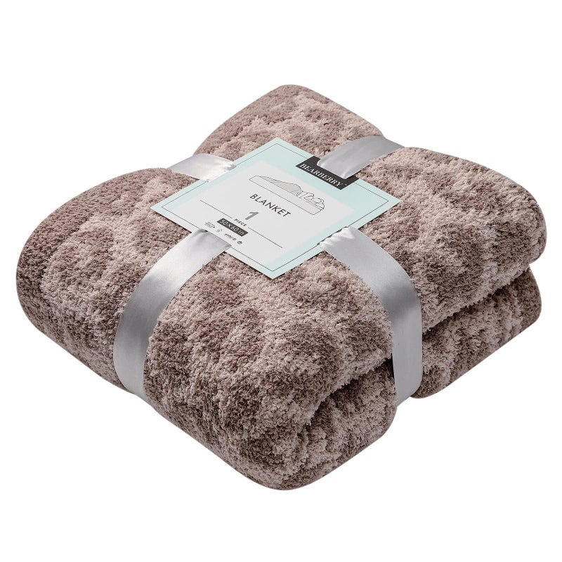 bearberry Fuzzy Leopard Knitted Throw Blanket Soft Cozy Warm Microfiber Blanket for Couch Sofa Bed Travel (Linen/Warm Gray  40""x50"") - Image 1