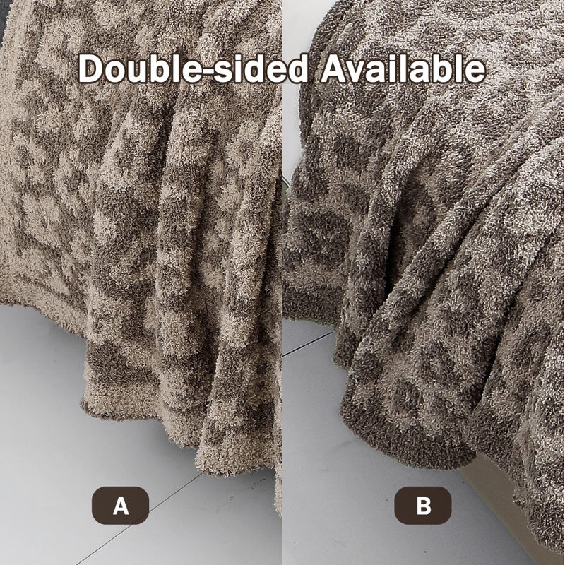 bearberry Fuzzy Leopard Knitted Throw Blanket Soft Cozy Warm Microfiber Blanket for Couch Sofa Bed Travel (Linen/Warm Gray  40""x50"") - Image 3