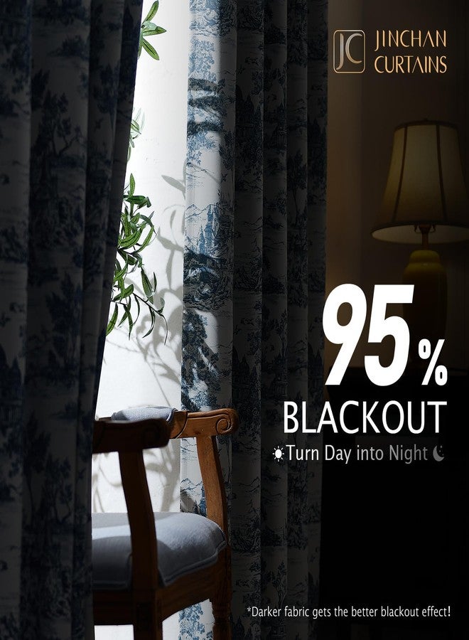jinchan 100% Blackout Curtains for Bedroom, Blue Castle Printed Curtains 84 Inch Length for Living Room, Thermal Insulated Rod Pocket Back Tab Window Drapes 2 Panels - Image 3