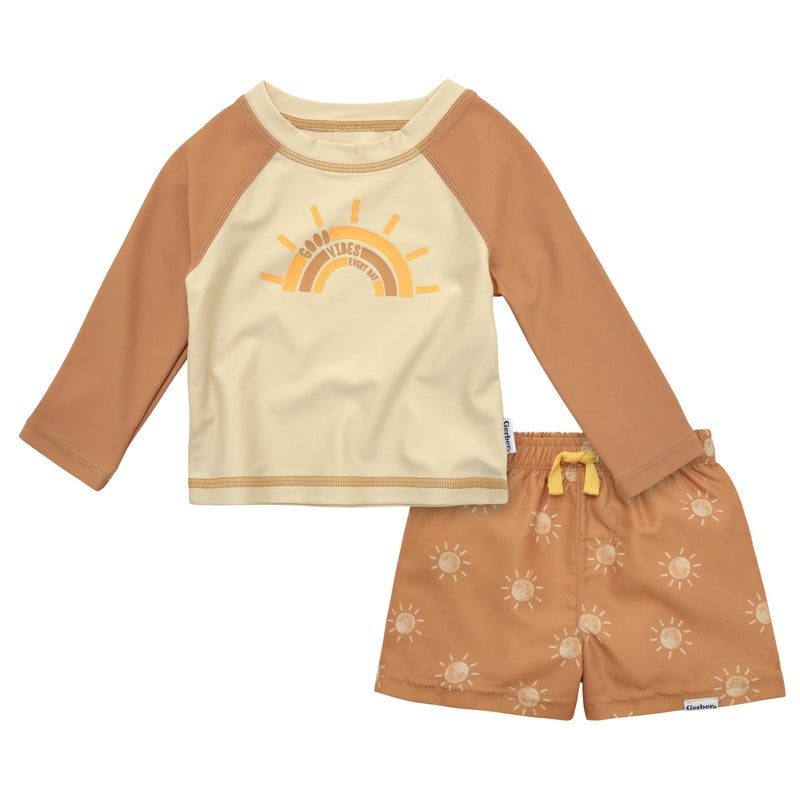 Gerber Baby Boys Baby Toddler Long Sleeved Rashguard Swim Bathing Suit Set Suns 18 Months - Image 2