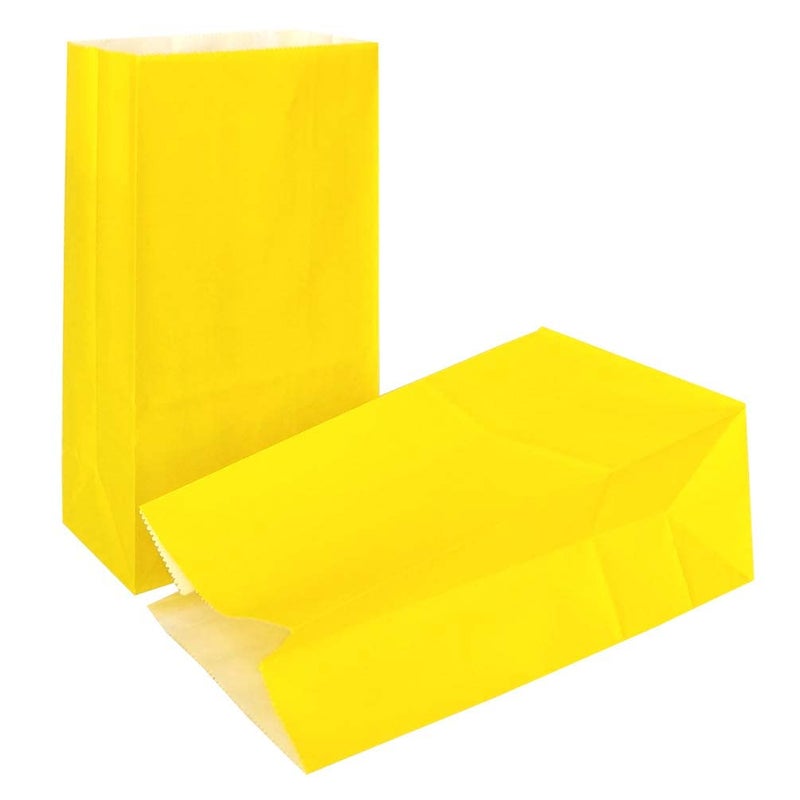 KEYYOOMY Small Yellow Paper Bags Yellow Party Goodie Bags Party Favor Bag Paper Lunch Bag 100 CT 47x24x87 In