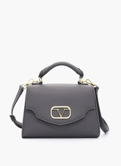 V Italia Solid Satchel Bag with Detachable Strap and Flap Closure