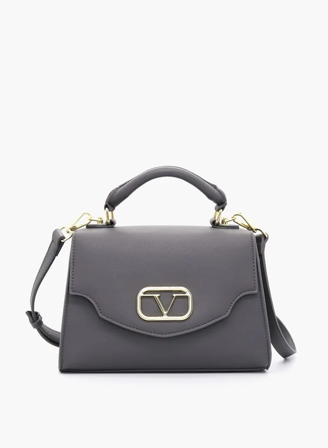 V إيطاليا Solid Satchel Bag with Detachable Strap and Flap Closure