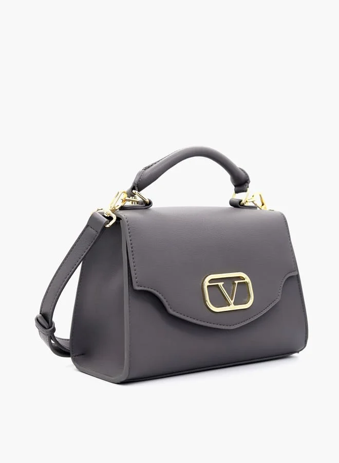 V إيطاليا Solid Satchel Bag with Detachable Strap and Flap Closure