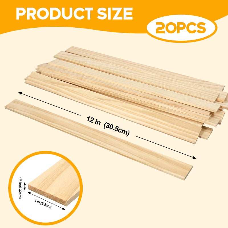 Lugailly Wood Strips Slats Wooden Dowels for Crafts 1/8"x 1" x 12", 20 PCS Decorative Wood Trim Planks for Wall, Square Wooden Sticks for Crafting, Unfinished Pine Lumber Pieces for Woodworking Models Making - Image 3