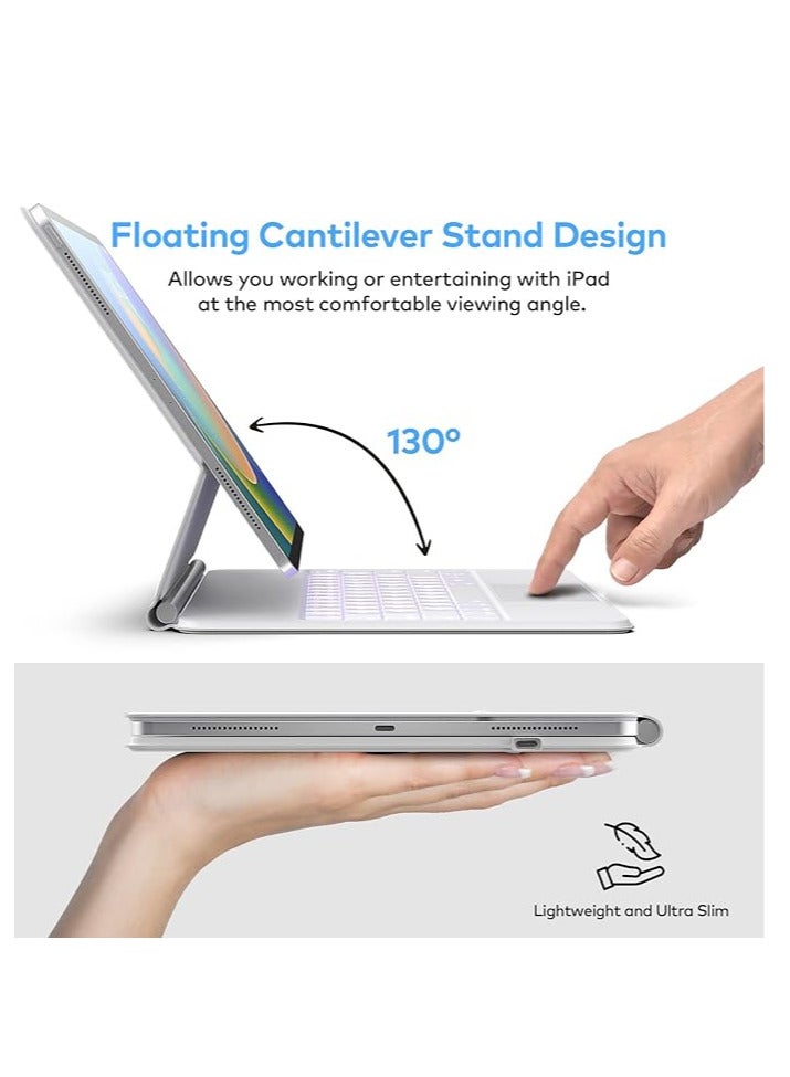 حافظة لوحة مفاتيح لجهاز iPad Air 11 بوصة (M2) iPad Pro 11 بوصة (الجيل الأول/الثاني/الثالث/الرابع) حافظة لوحة مفاتيح مغناطيسية بتصميم سحري مع لوحة تتبع متعددة اللمس متوافقة مع iPad Air 10.9 الجيل الرابع/الخامس. - Image 2