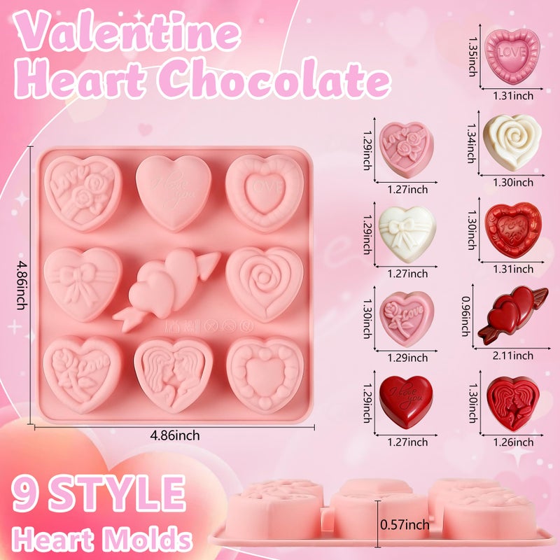 Vidotim 4Pcs Valentineâ€™s Day Truffles Chocolate Molds, 9 Design Small Heart Chocolate Mold, Non-Stick Heart Silicone Molds for Candy, Ice Cube, Cake Pop, Soap(1.31"(4Pcs)) - Image 2
