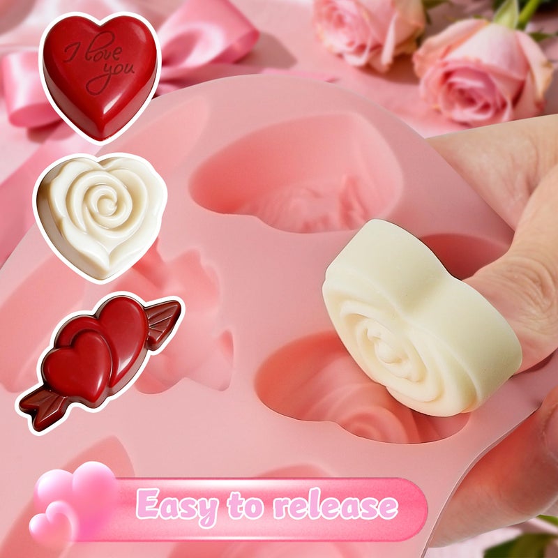 Vidotim 4Pcs Valentineâ€™s Day Truffles Chocolate Molds, 9 Design Small Heart Chocolate Mold, Non-Stick Heart Silicone Molds for Candy, Ice Cube, Cake Pop, Soap(1.31"(4Pcs)) - Image 4