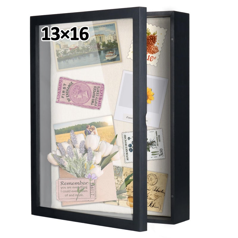Alyoen Greeting Card Display Stand Holder, Card Display Rack, Wooden Postcard Display Stand, Sticker Display Stand for Vendors, Shadow Box Frame Display Case with Linen Back & Push Pins for Wall, Tabletop - Image 1