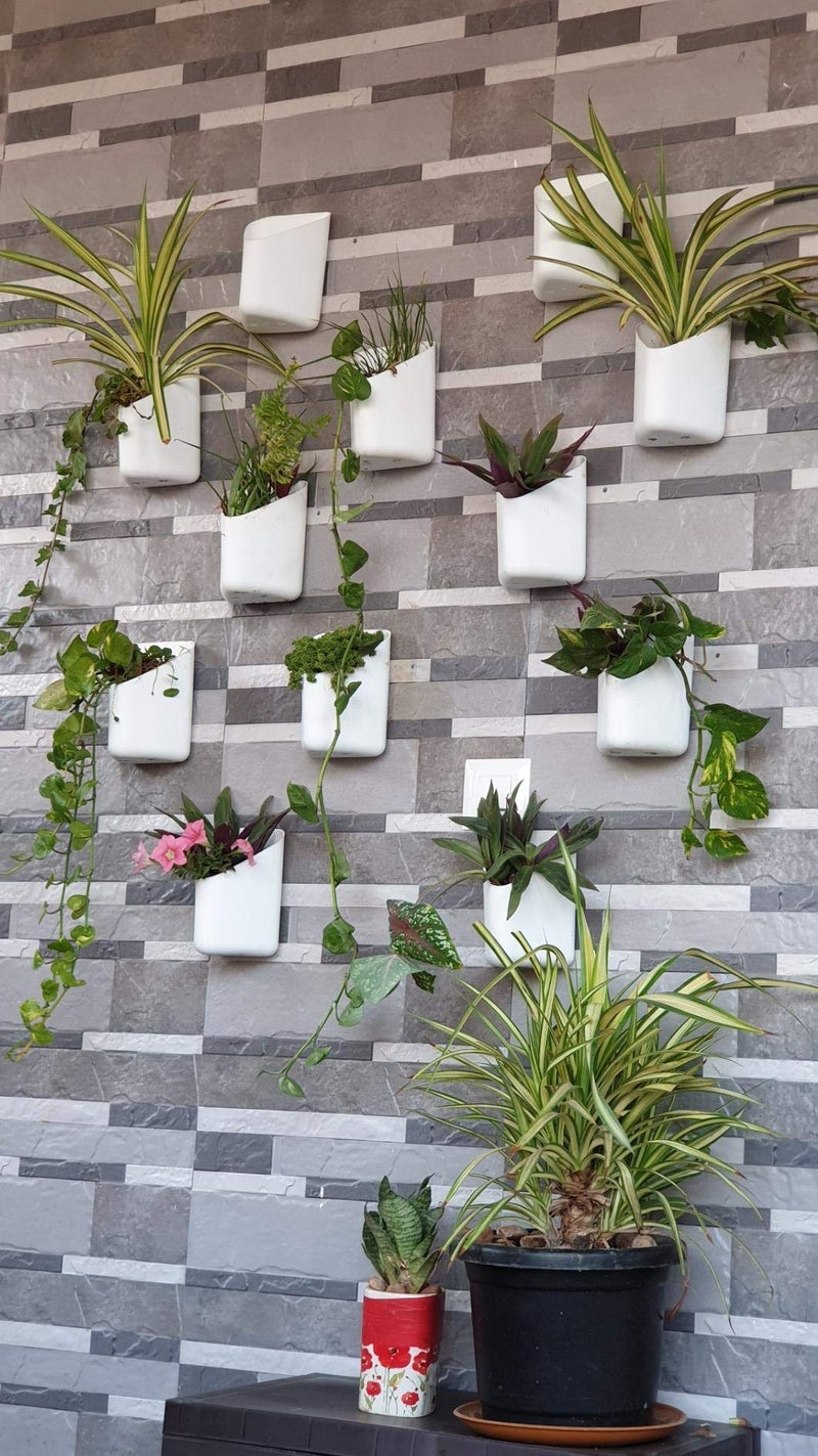 TechHark Wall Hanging Flower Pots For Home And Garden Decoration - Front H- 4", Back H- 6.5", Side Width- 5.5", Back W- 5" (Pack Of 6), White - Image 5