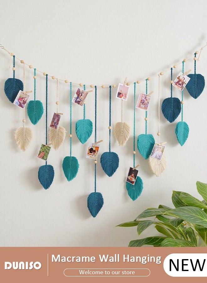 DUNISO Macrame Wall Hanging, Hand Woven Boho Tapestry, Multifunctional Wall Hanging Decor Leaves Tapestry, Woven Hanging Tapestry with Wooden Clip for Bedroom, Living Room, Gallery Background  - Image 1