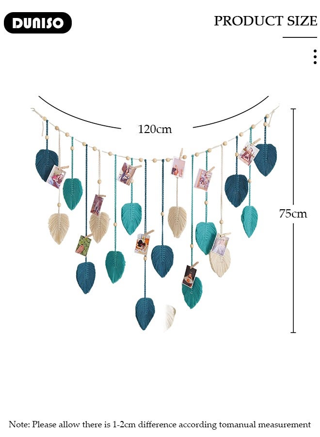 DUNISO Macrame Wall Hanging, Hand Woven Boho Tapestry, Multifunctional Wall Hanging Decor Leaves Tapestry, Woven Hanging Tapestry with Wooden Clip for Bedroom, Living Room, Gallery Background  - Image 4