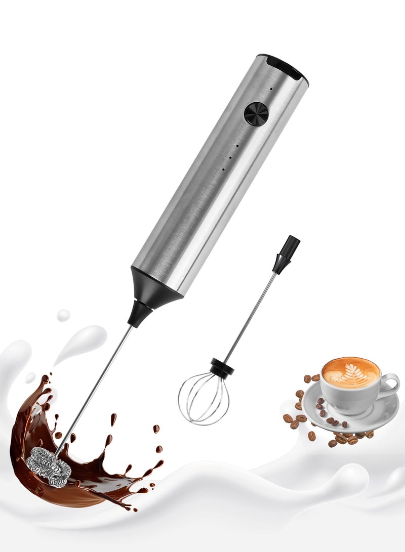 Xkimos Electric Milk Frother Handheld USB-C Charging 304 Stainless Steel Whisk 3-Speed Low Noise for Coffee Lattes Cappuccinos Baking Home Use - Image 1