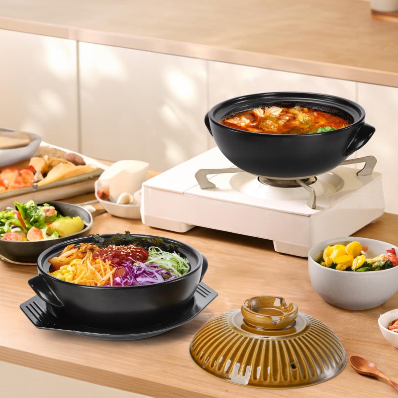 Okllen Large Korean Ceramic Bowl with Lid and Platter, 54 oz Clay Pot for Cooking, Sizzling Hot Pot for Dolsot Bibimbap, Soup, Casserole, Rice, Stew, Noodle - Image 5