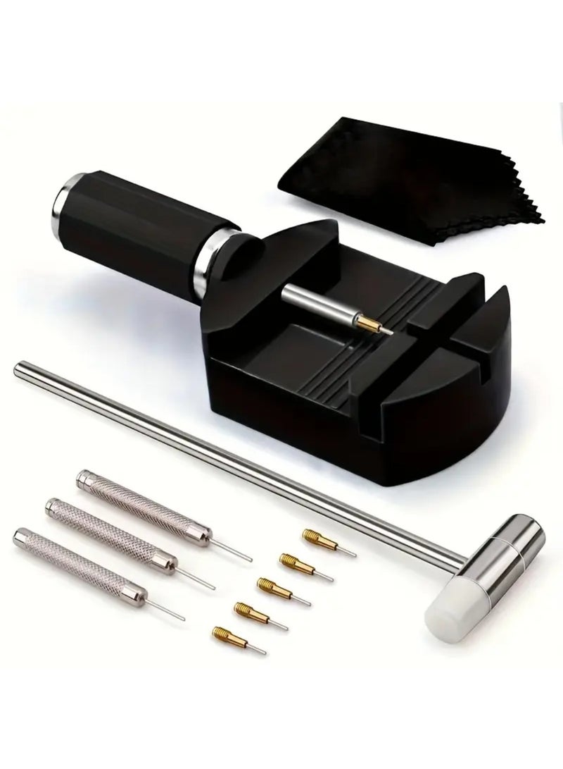 زيد أورا طقم إزالة وصلة حزام الساعة، طقم أدوات تعديل الساعة، أداة تحديد مقاس سوار الساعة لتعديل السوار، أداة إزالة دبوس حزام الساعة، طقم تغيير مقاس الساعة مع أداة إزالة دبوس الساعة، مثقاب دبوس وصلة الساعة، مطرقة - Image 1