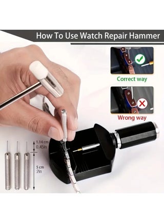 Watch Strap Link Removal Kit, Watch Adjustment Tool Kit, Watch Band Sizing Tool for Bracelet Adjustment, Watch Pin Strap Removal Tool, Watch Resizing Kit with Watch Pin Remover, Watch Link Pin Punch, Hammer - view 4