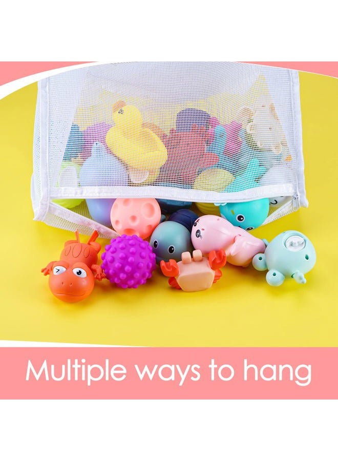 Adorila 2 Pack Mesh Bath Toys Organizer, Kids Bathroom Toy Storage Holder with Hooks, Bottom Zipper Toy Bag for Bathtub (White) - Image 2