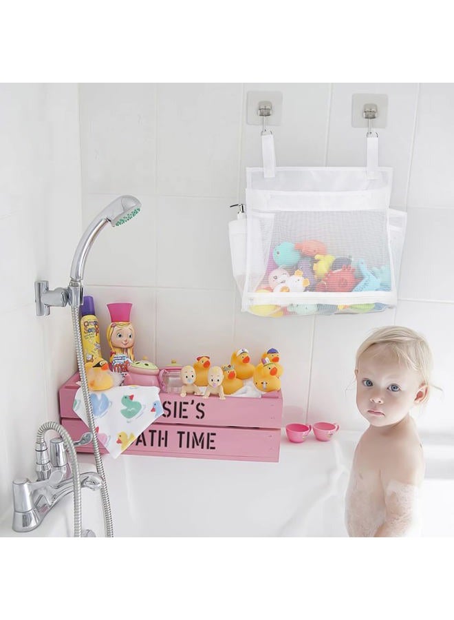 Adorila 2 Pack Mesh Bath Toys Organizer, Kids Bathroom Toy Storage Holder with Hooks, Bottom Zipper Toy Bag for Bathtub (White) - Image 5