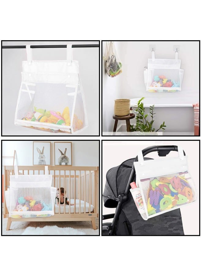 Adorila 2 Pack Mesh Bath Toys Organizer, Kids Bathroom Toy Storage Holder with Hooks, Bottom Zipper Toy Bag for Bathtub (White) - Image 4