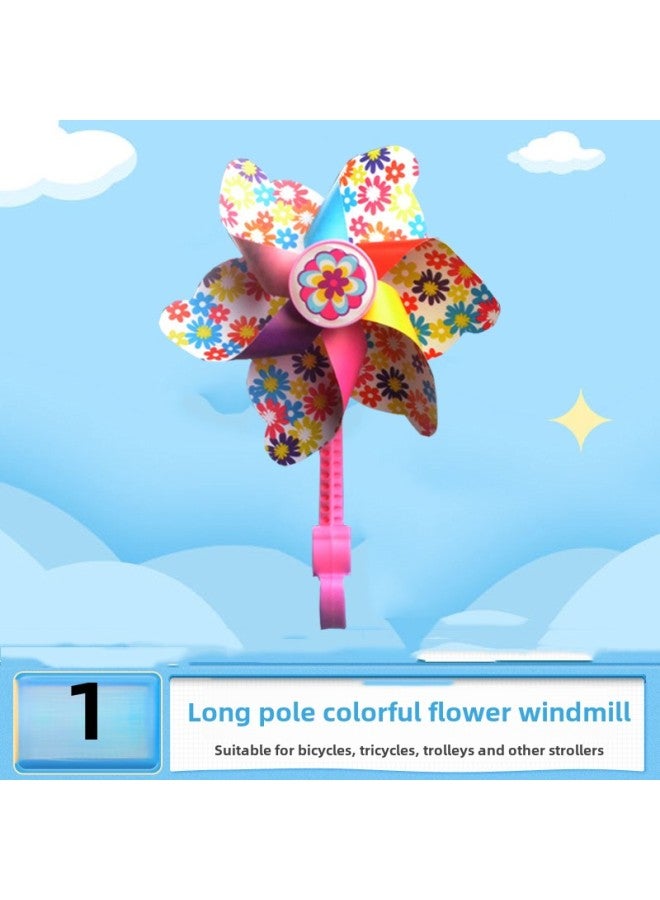 Colorful Rotating Windmill Children's Scooter Bicycle Stroller Decorative Pendant Small Windmill Outdoor Toys-Color:Long And Short Pole Windmill  1 Piece - Image 5