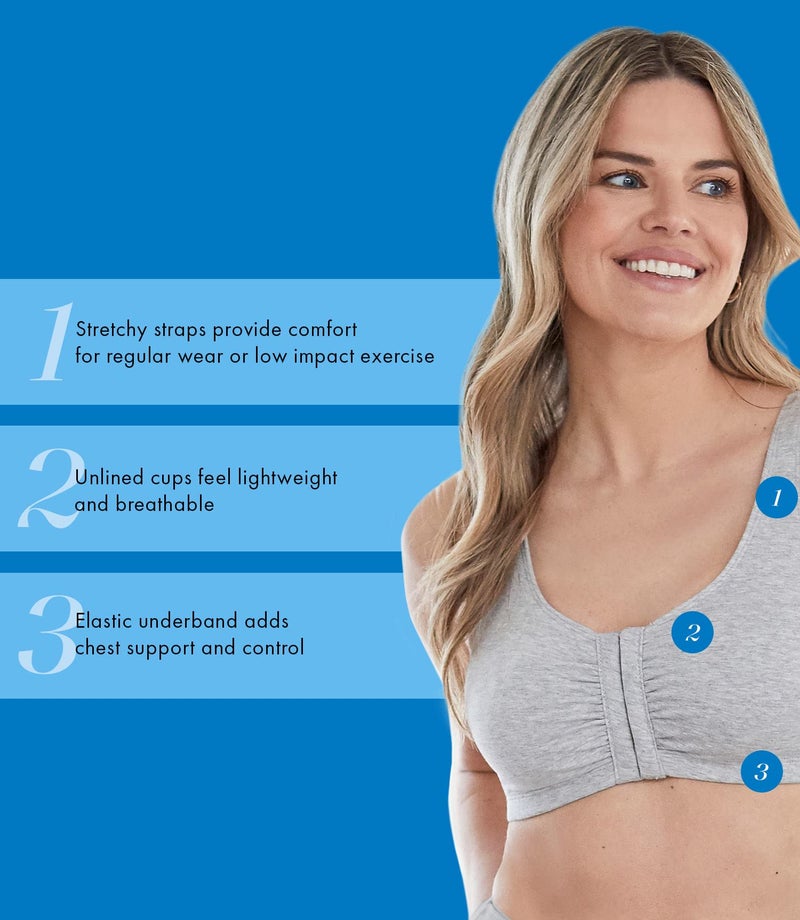Bestform 5006014 Comfortable Unlined Wireless Cotton Stretch Sports Bra with Front Closure - Image 3