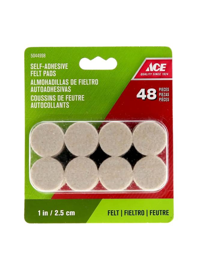 ACE 48-Piece Self-Adhesive Heavy-Duty Easy Installing Round Protective Felt Pads Beige 2.5cm - Image 1