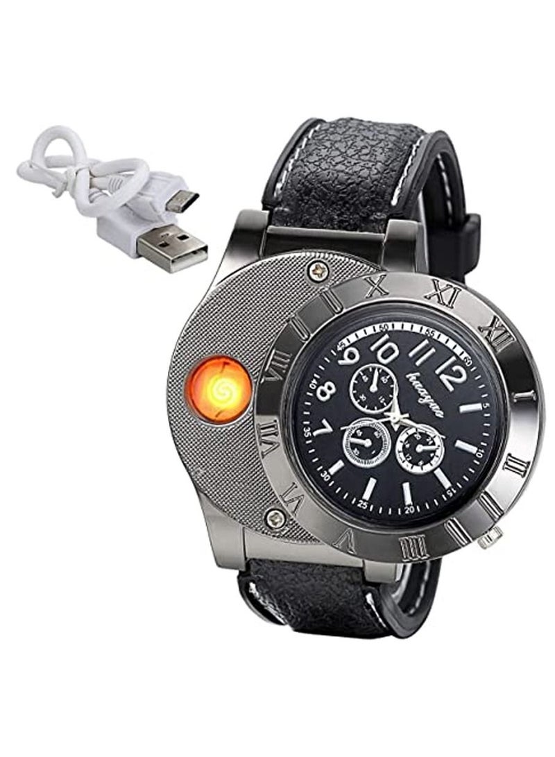 Huayue الرجال USB قابلة للشحن ولاعة ووتش الجدة الولاعات بارد يندبروف عديمة اللهب فريدة من نوعها مصمم ساعات المعصم - Image 3