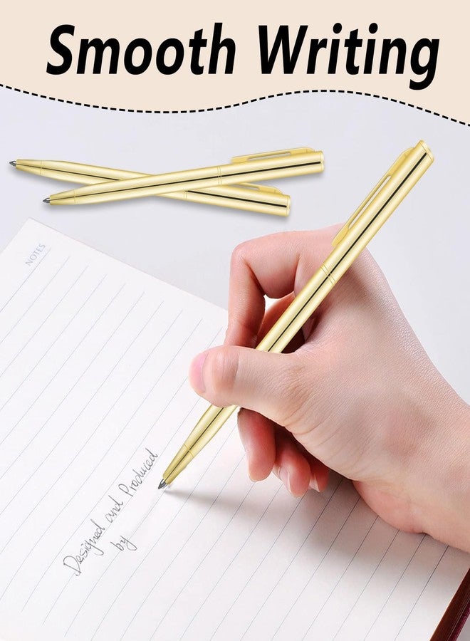 Bcautay 6 Piece Gold Slim Ballpoint Pens 1 mm Retractable Metallic Black Ink Pens Bulk Metal Pens with Clips for Business Office Teacher Student Wedding Guest (Gold) - Image 4