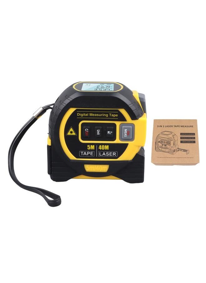 Thoraya Laser Tape Measure 3 in 1 40m Laser Ranging Infrared Digital Tape Measure for Industry Accurate Measuring Yellow  - Image 1