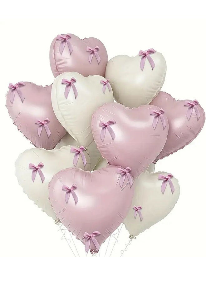 10PCS 18inch رقائق الألومنيوم الحب قلب البالونات مهرجان عيد الميلاد ديكور مع 30pcs قوس الوردي الأبيض - Image 3