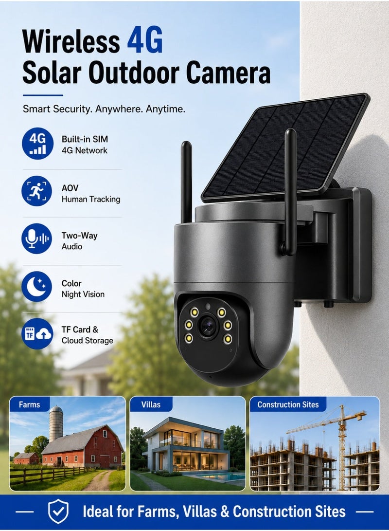 ICAM 365 4G AOV Solar Security Camera 2K 5MP with Built-in SIM, Wireless Outdoor PTZ Camera, AI Human Detection, 2-Way Audio, Color Night Vision, IP66 Waterproof, TF Card Storage for Farms, Villas and Construction Sites - Image 1