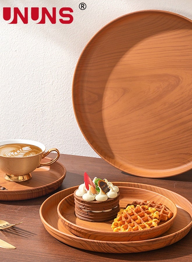 UNUNS Serving Tray,Round Plastic Wood Grain Serving Tray,4-piece Extra Large Large Medium Small for Serving Food Drinks Snacks for Use in Kitchen Home Office Outdoor Restaurant Cafe - Image 3