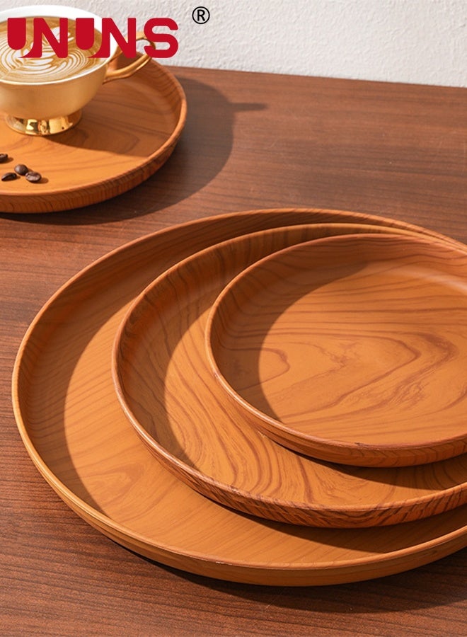 UNUNS Serving Tray,Round Plastic Wood Grain Serving Tray,4-piece Extra Large Large Medium Small for Serving Food Drinks Snacks for Use in Kitchen Home Office Outdoor Restaurant Cafe - Image 5