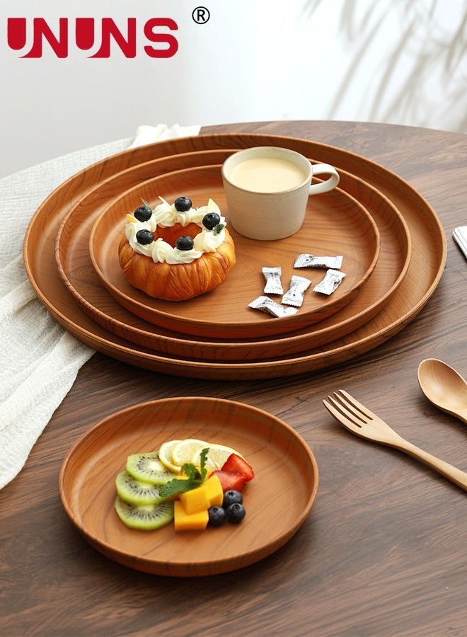 UNUNS Serving Tray,Round Plastic Wood Grain Serving Tray,4-piece Extra Large Large Medium Small for Serving Food Drinks Snacks for Use in Kitchen Home Office Outdoor Restaurant Cafe - Image 1