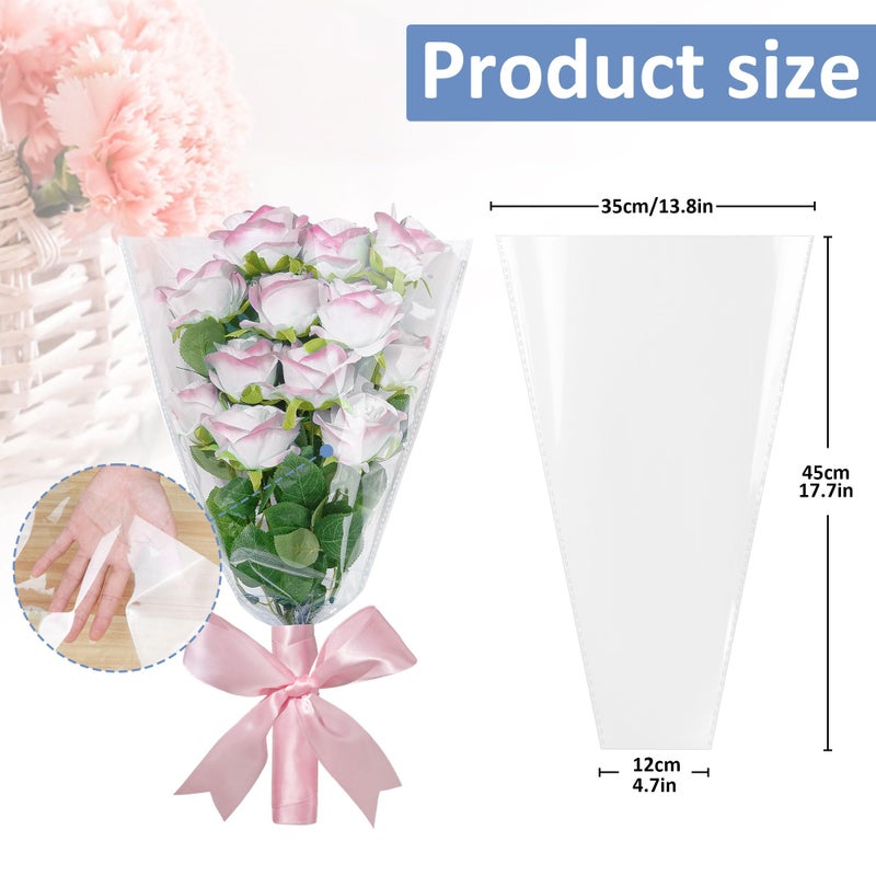 JOYIT Clear Flower Bags for Bouquets, 100PCS Wrapping Papers 13.8in x 18in, Wrapping Bags, Floral Sleeves for Floral bouquets Packaging - Image 2