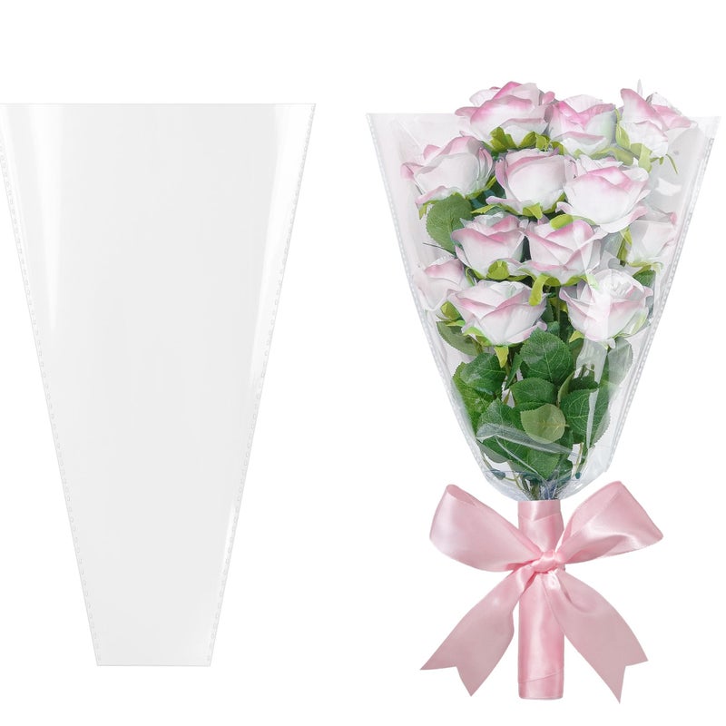 JOYIT Clear Flower Bags for Bouquets, 100PCS Wrapping Papers 13.8in x 18in, Wrapping Bags, Floral Sleeves for Floral bouquets Packaging - Image 1